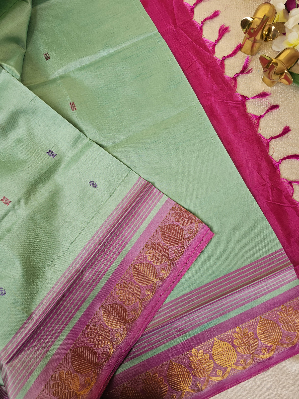 Green with Pink Chinnalampattu Saree with Blouse
