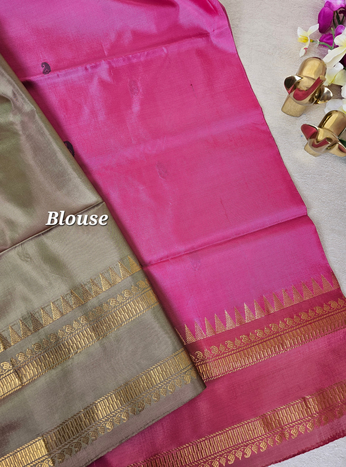 Pink with Dual Shade Beige Chinnalampattu Saree with Blouse