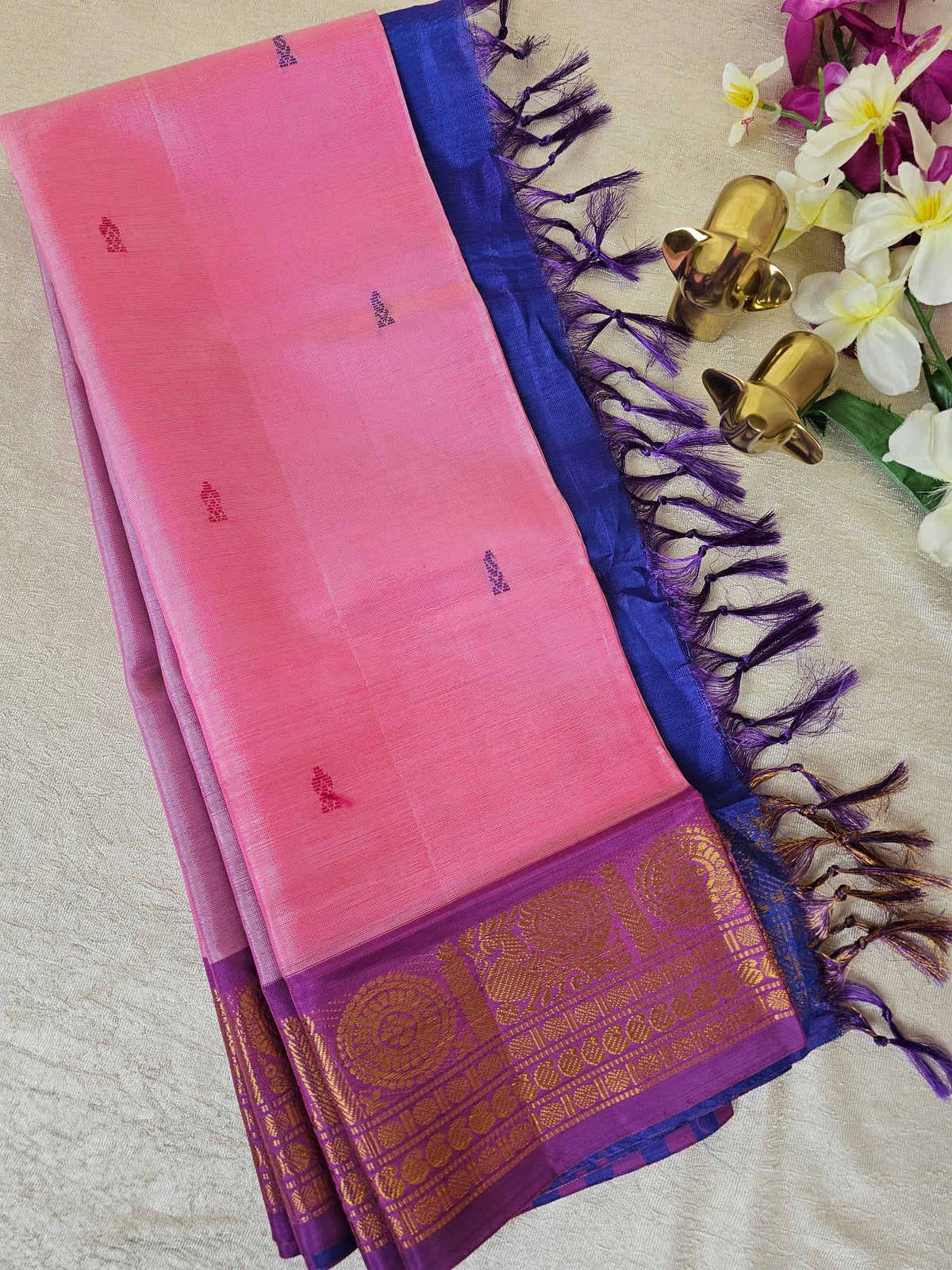 Pink with Blue Brown Chinnalampattu Saree with Blouse