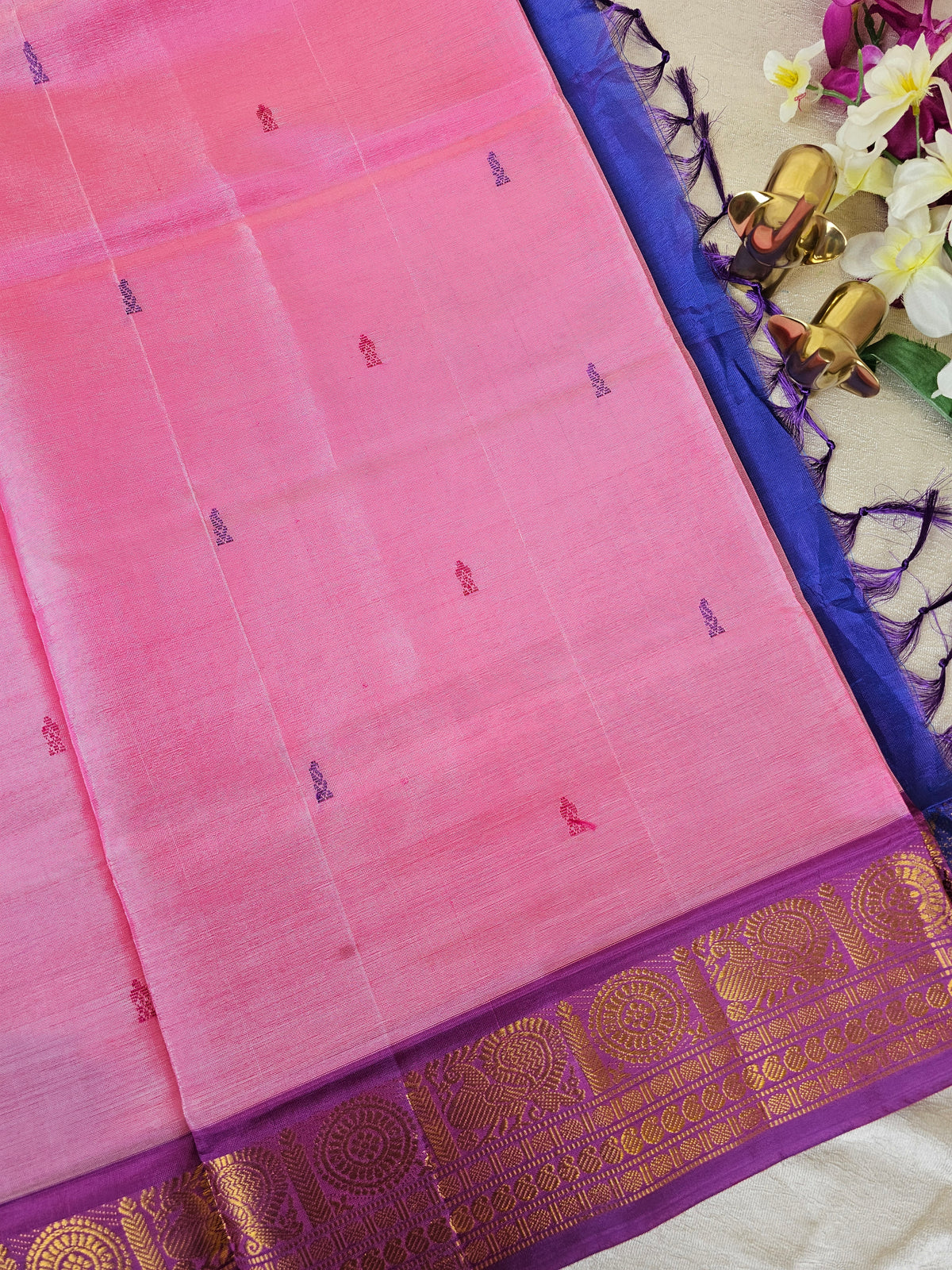 Pink with Blue Brown Chinnalampattu Saree with Blouse