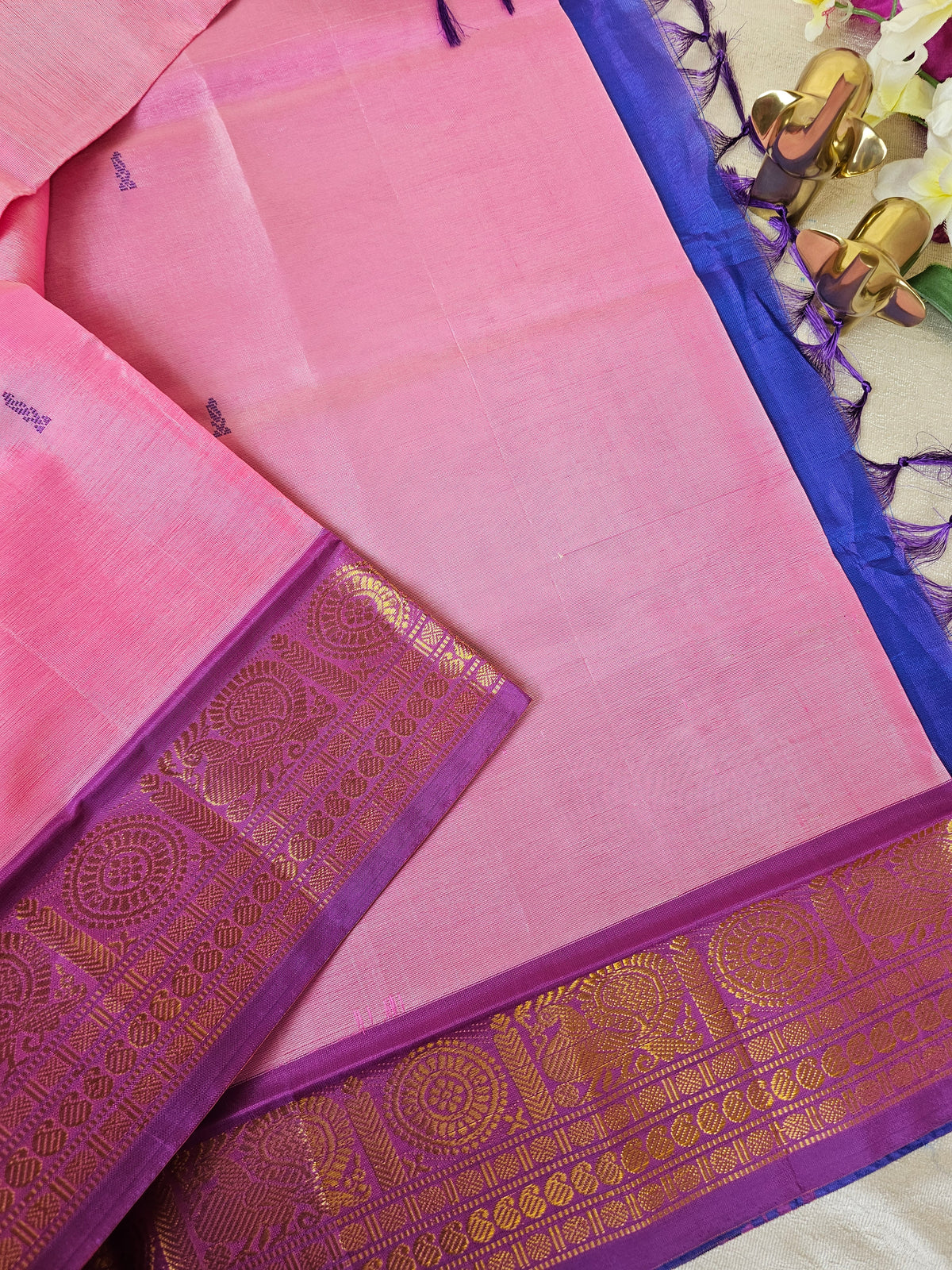 Pink with Blue Brown Chinnalampattu Saree with Blouse
