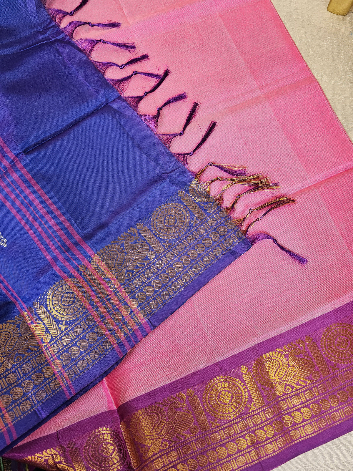 Pink with Blue Brown Chinnalampattu Saree with Blouse