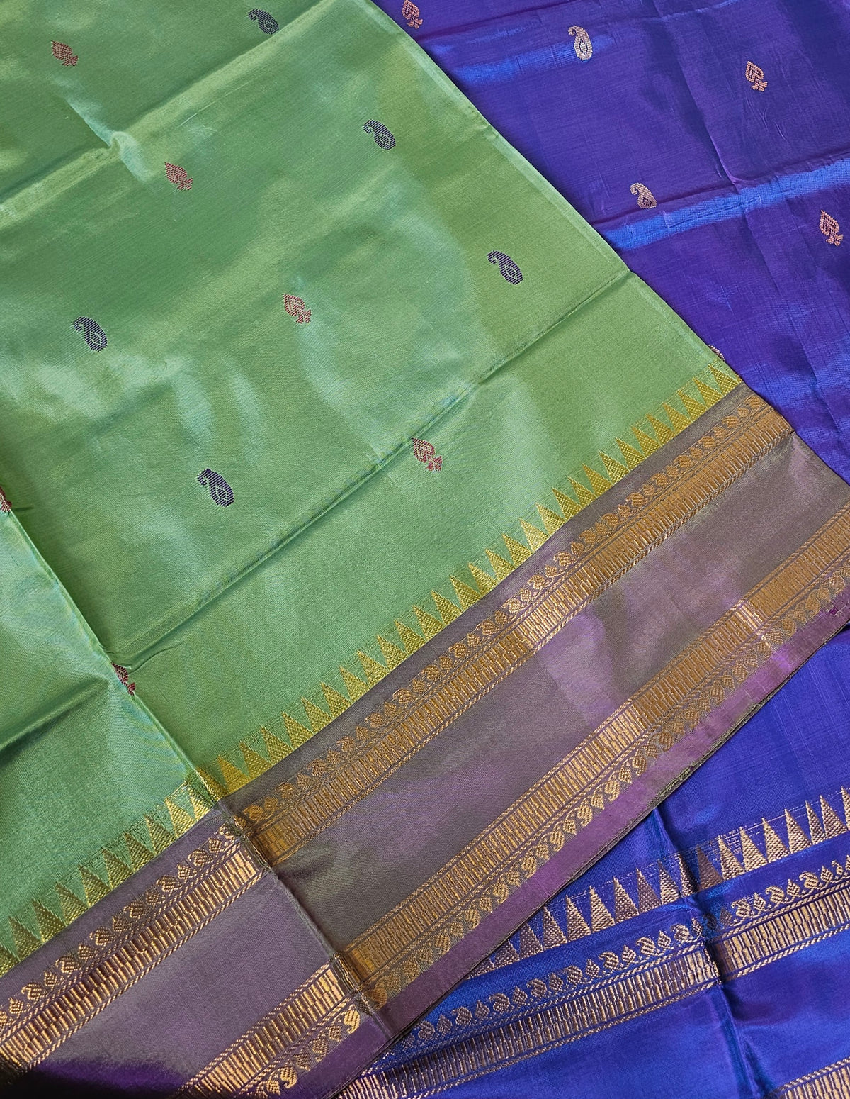 Green with Blue Chinnalampattu Saree with Blouse