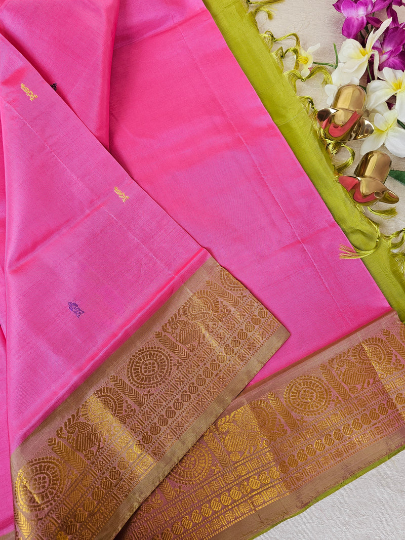 Pink with Green Chinnalampattu Saree with Blouse