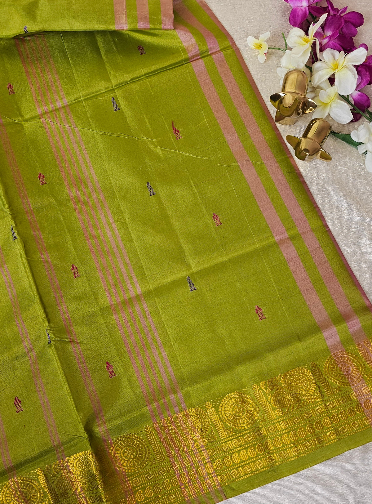 Pink with Green Chinnalampattu Saree with Blouse