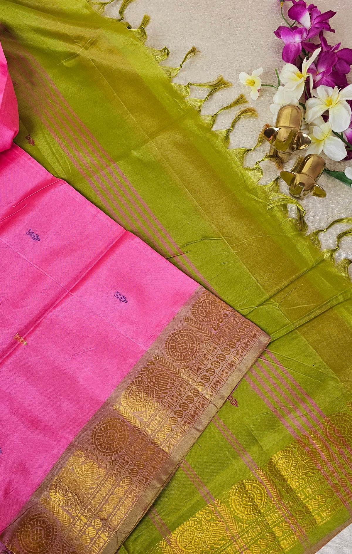 Pink with Green Chinnalampattu Saree with Blouse