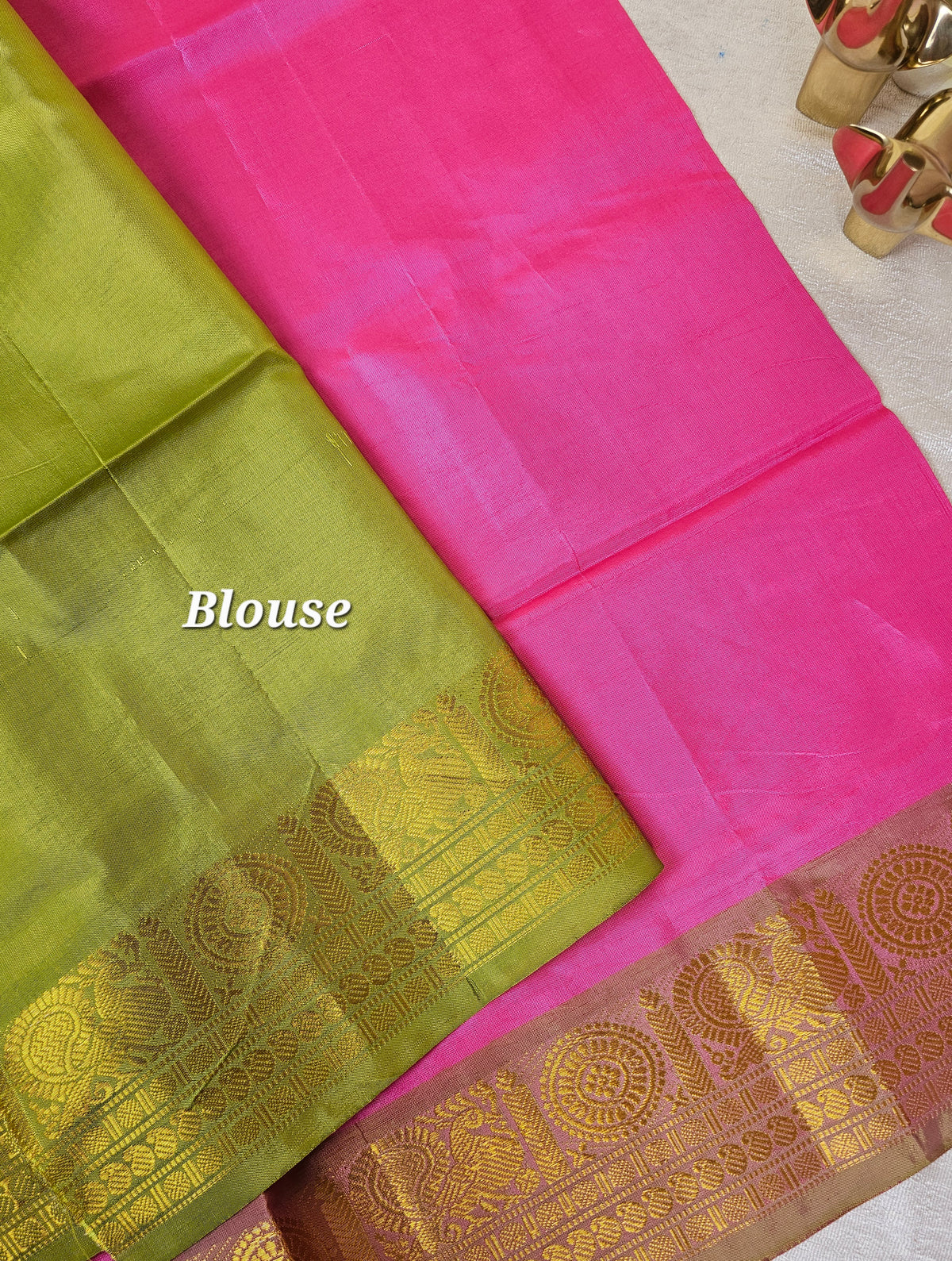 Pink with Green Chinnalampattu Saree with Blouse