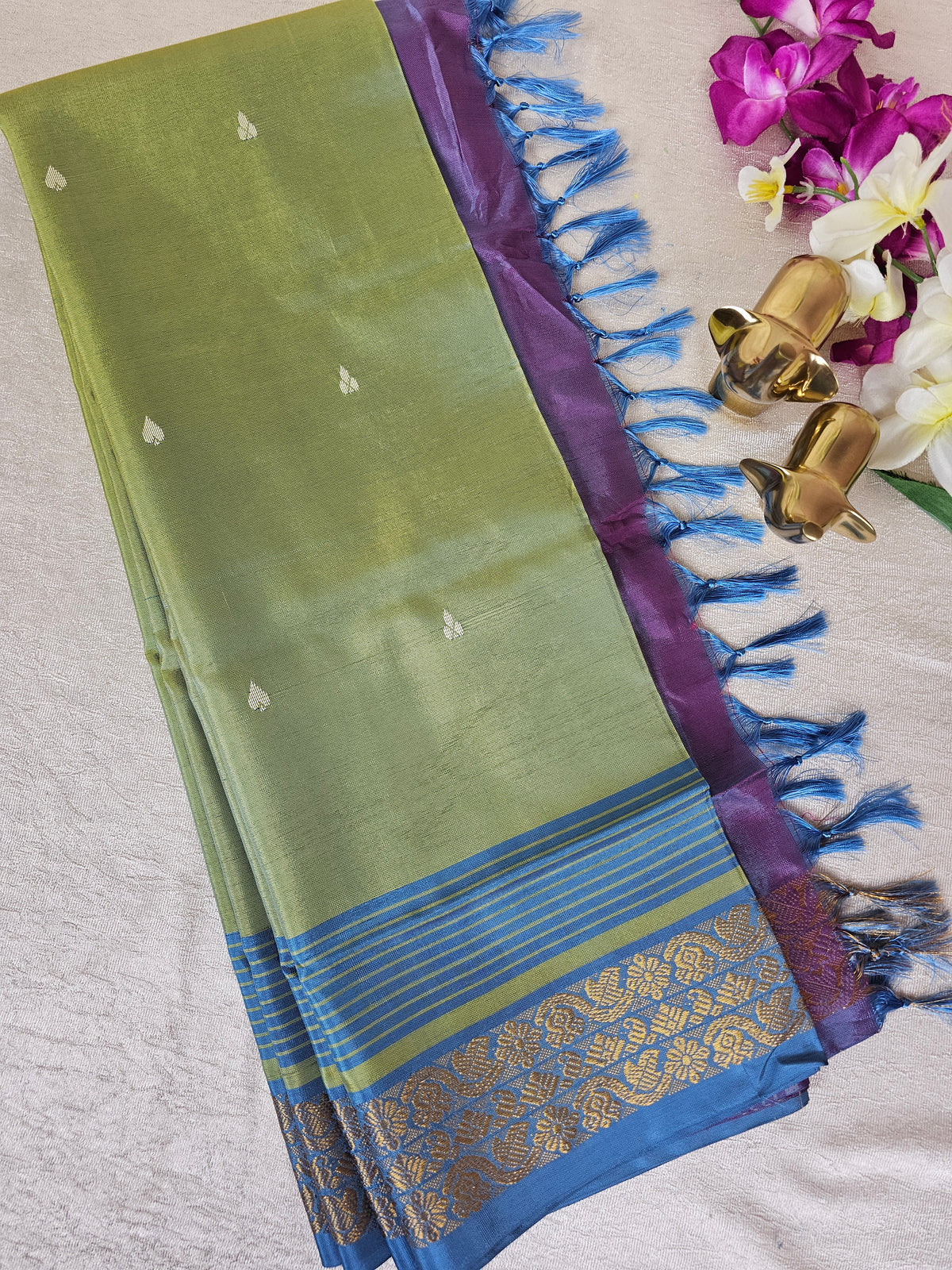 Green with Purple Chinnalampattu Saree with Blouse