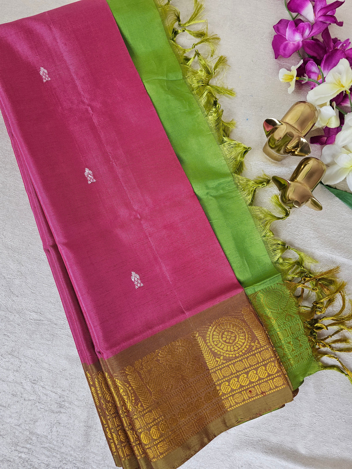 Pink with Green Chinnalampattu Saree with Blouse