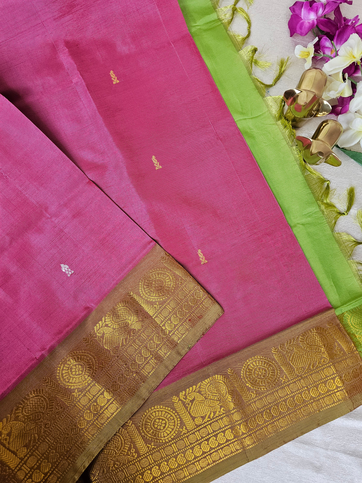 Pink with Green Chinnalampattu Saree with Blouse