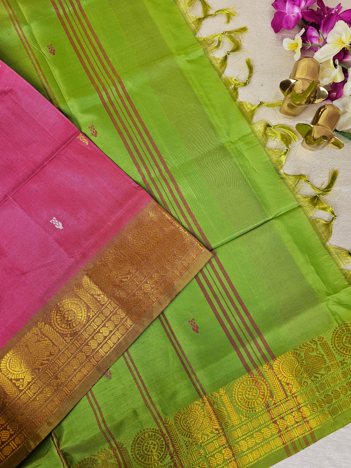 Pink with Green Chinnalampattu Saree with Blouse