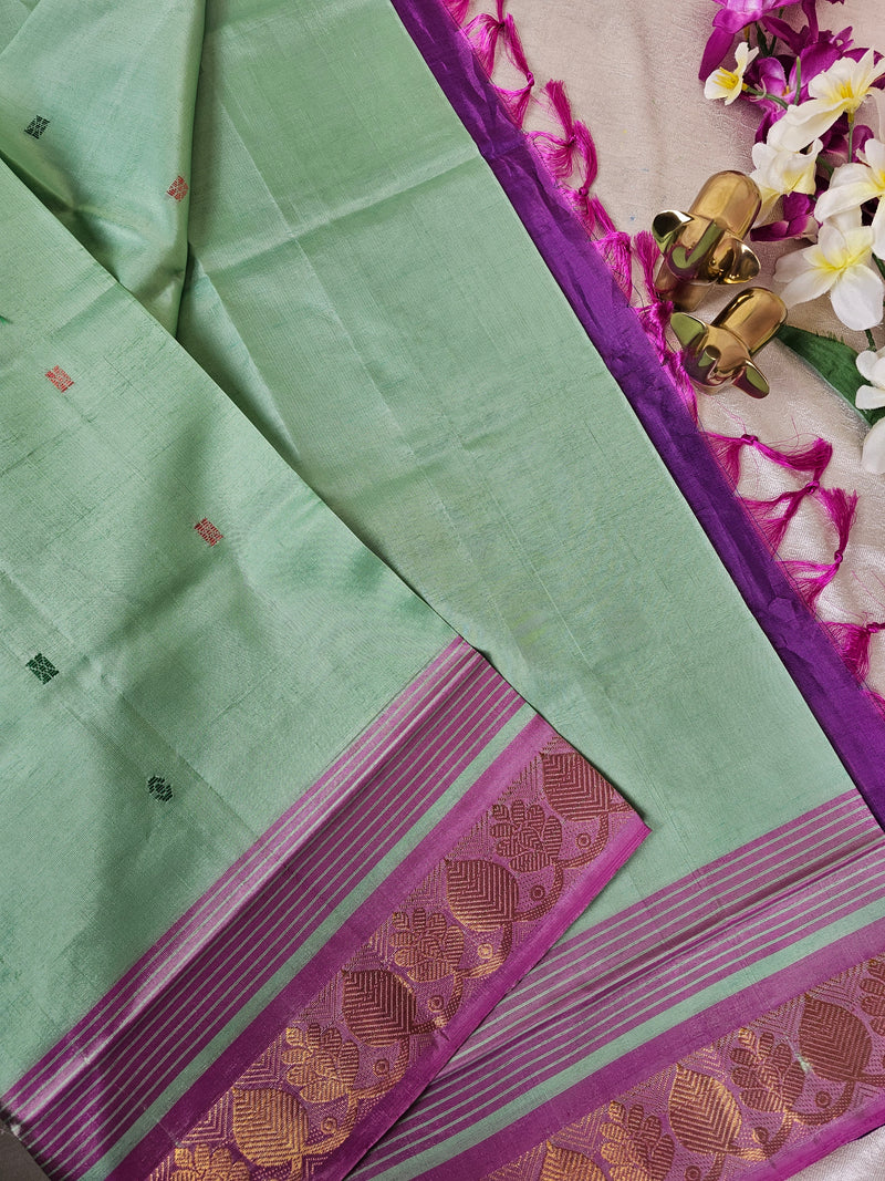 Sea Green Purple Chinnalampattu Saree with Blouse