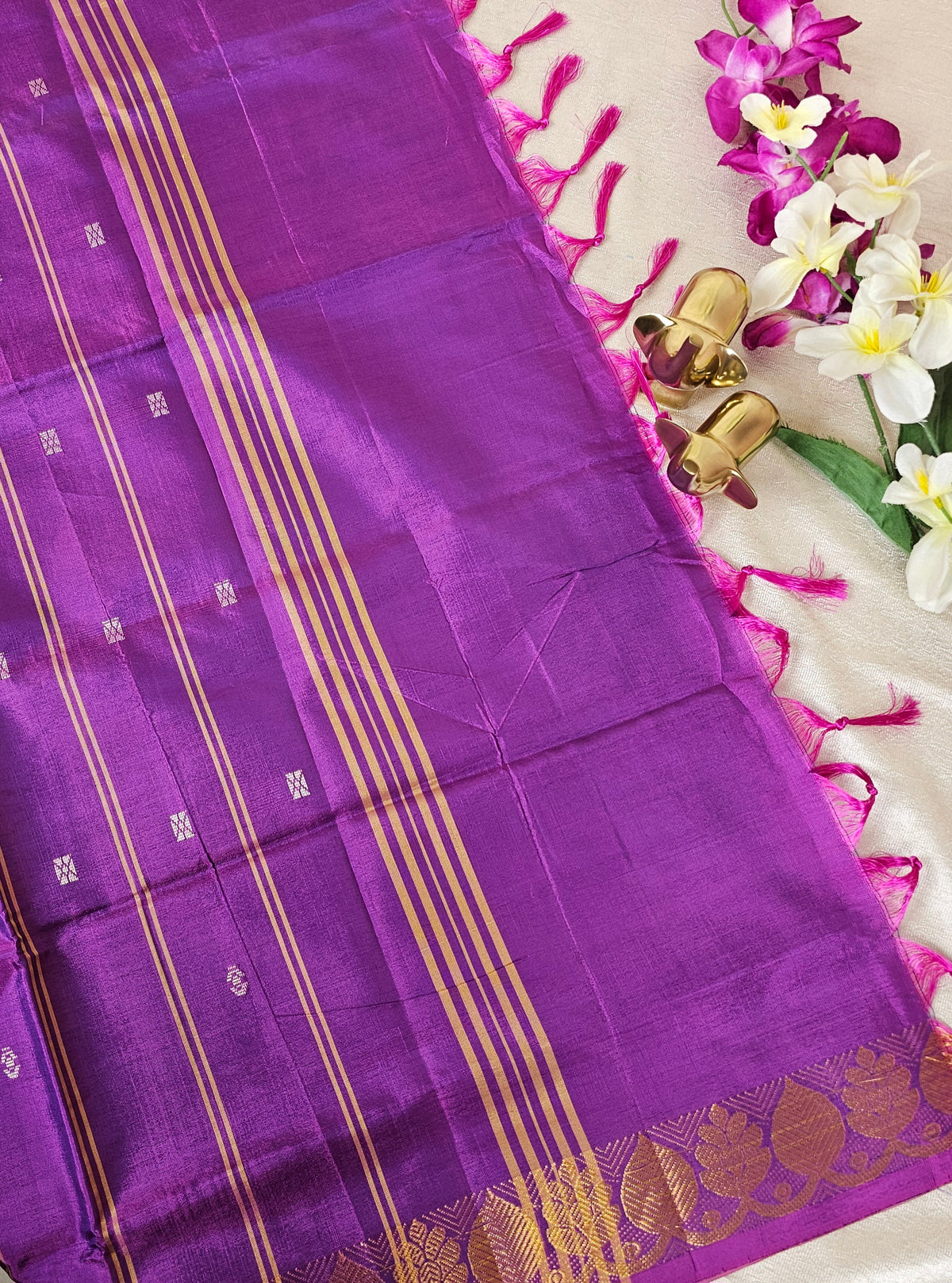 Sea Green Purple Chinnalampattu Saree with Blouse