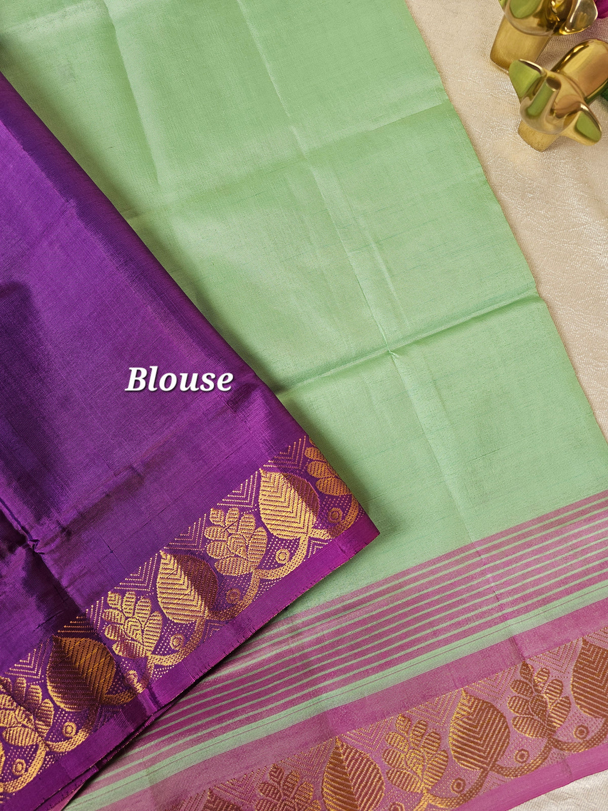 Sea Green Purple Chinnalampattu Saree with Blouse