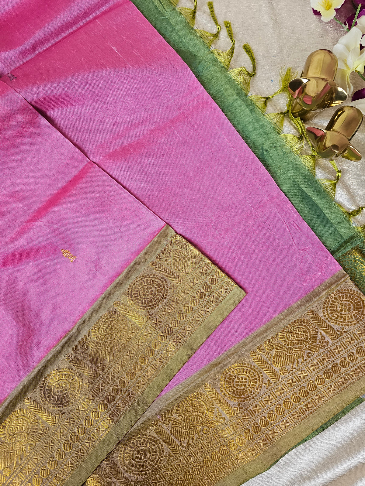 Pink with Green Chinnalampattu Saree with Blouse