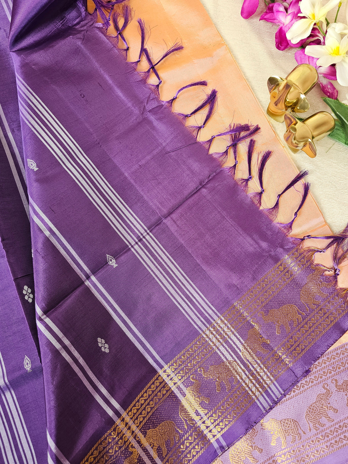 Sandel with Purple Chinnalampattu Saree with Blouse
