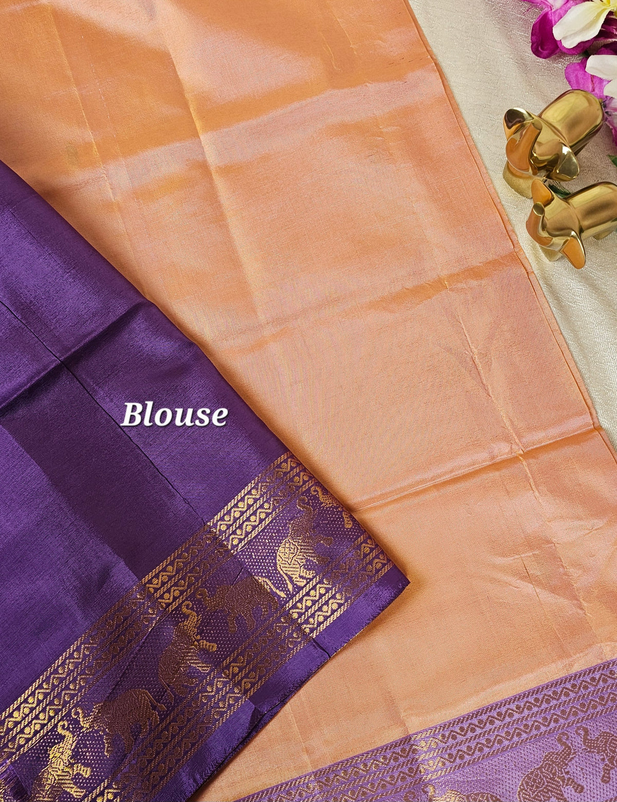 Sandel with Purple Chinnalampattu Saree with Blouse