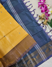 Musterd Yellow with Grey Chinnalampattu Saree with Blouse