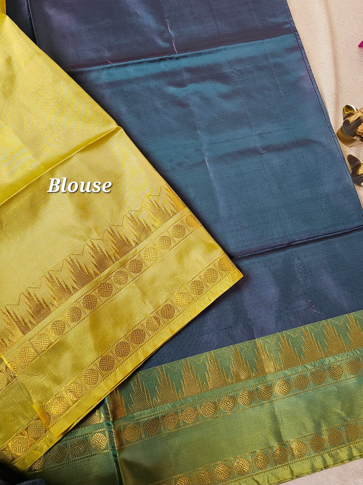 Peacock Blue with Yellow Chinnalampattu Saree with Blouse