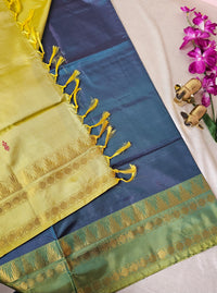 Peacock Blue with Yellow Chinnalampattu Saree with Blouse