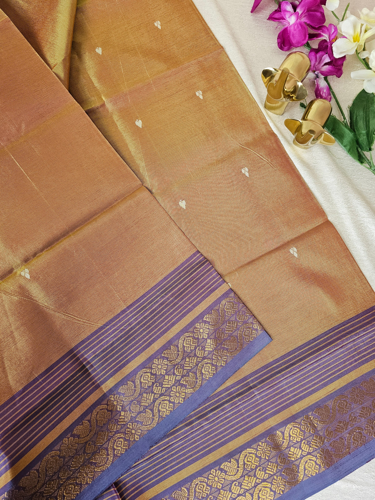 Brown with Grey Purple Chinnalampattu Saree with Blouse