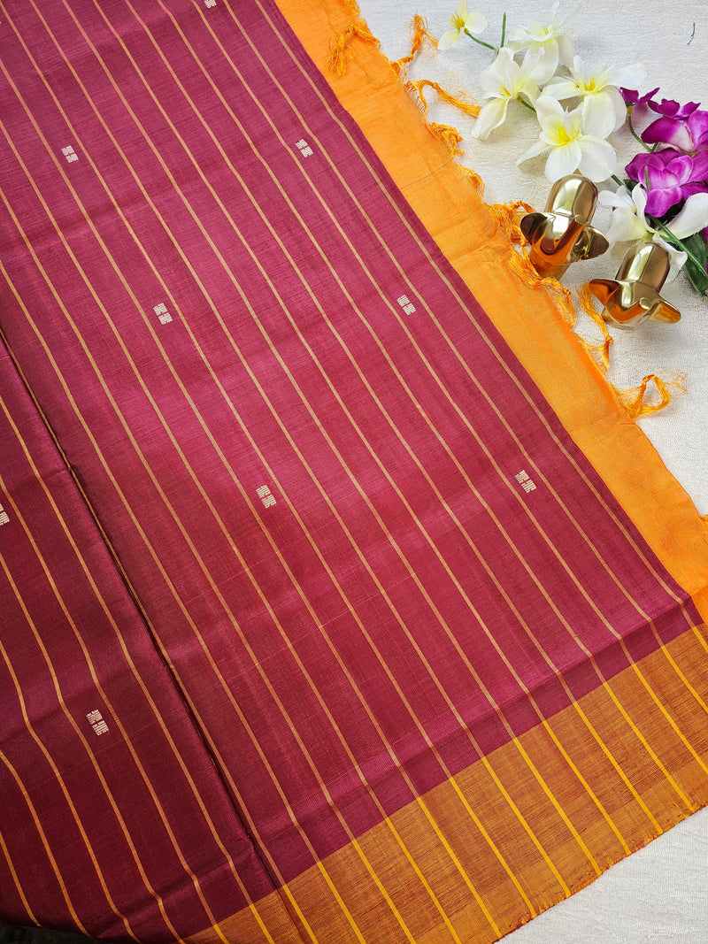 Chinnalampattu Saree- Dark Red with Orange