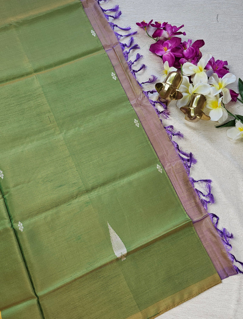 Chinnalampattu Saree - Green with Dual Shade Beige cum Lavender