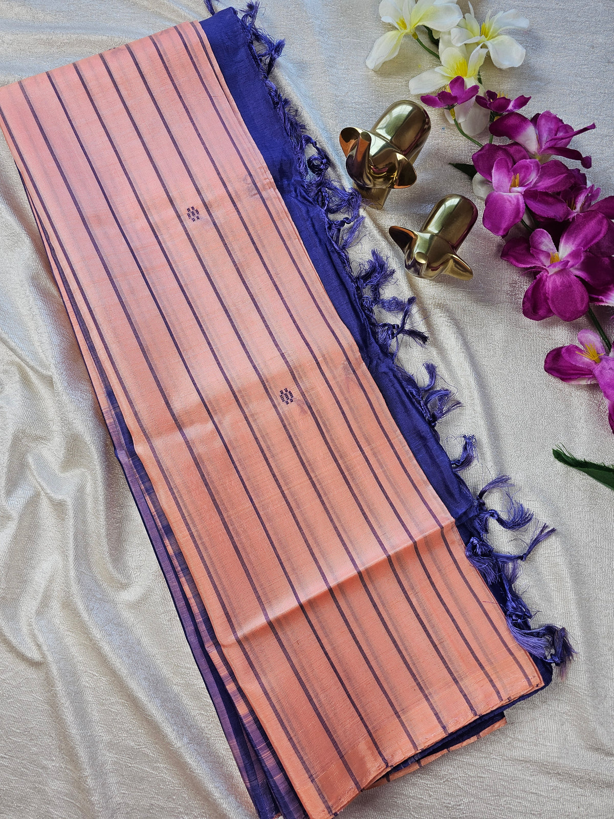 Chinnalampattu Saree - Peach with Blue