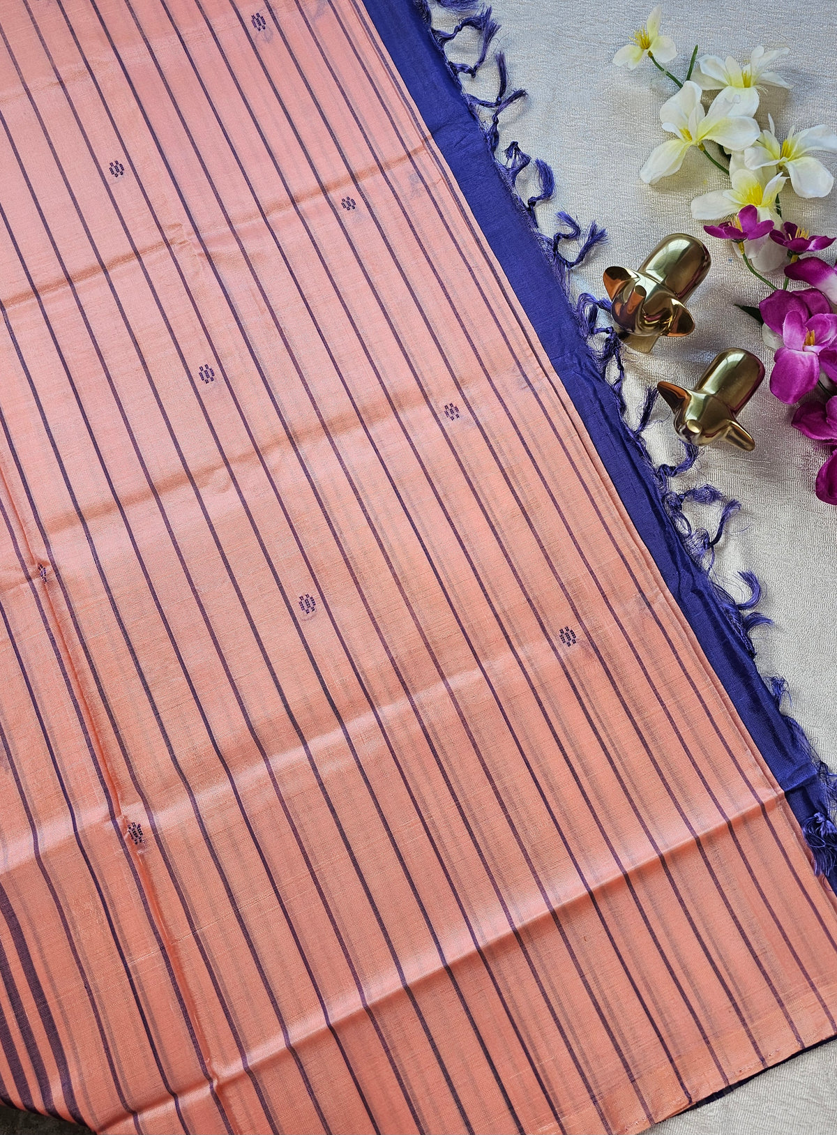 Chinnalampattu Saree - Peach with Blue