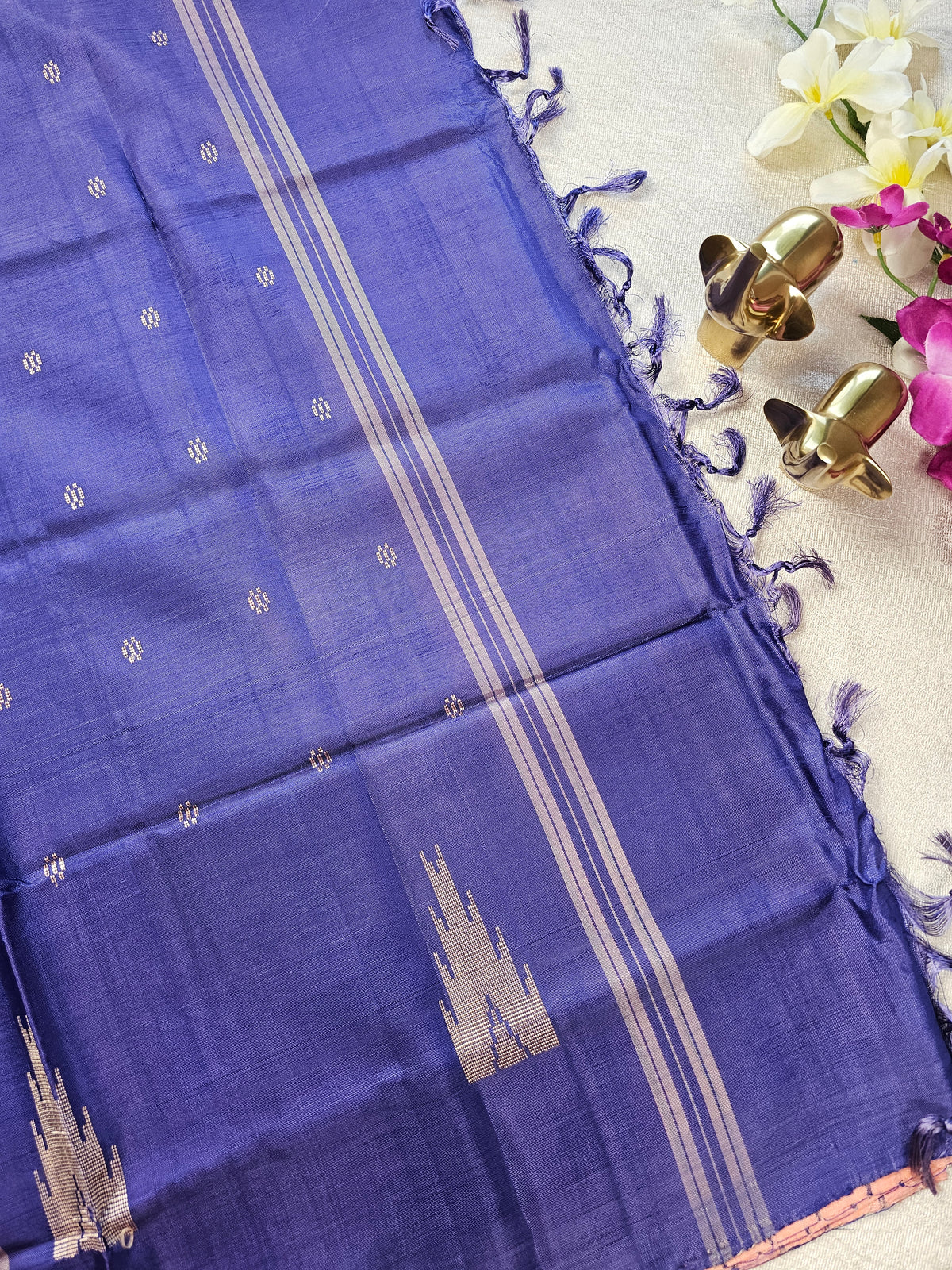 Chinnalampattu Saree - Peach with Blue