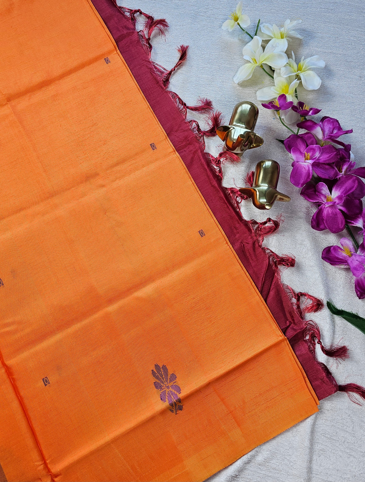 Chinnalampattu Saree - Orange with Maroon