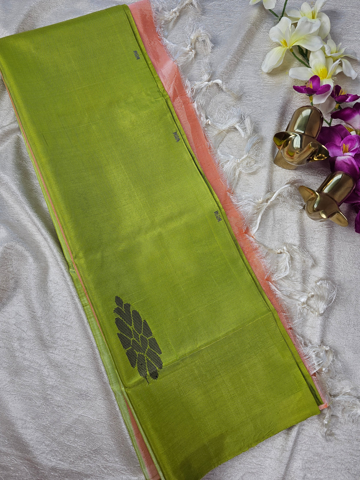 Chinnalampattu Saree- Green with Orange