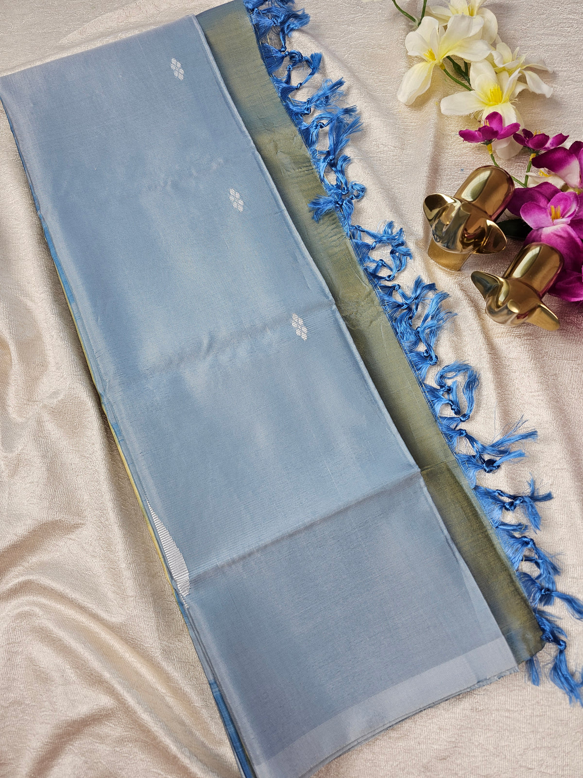 Chinnalampattu Saree - Grey with Peacock Green