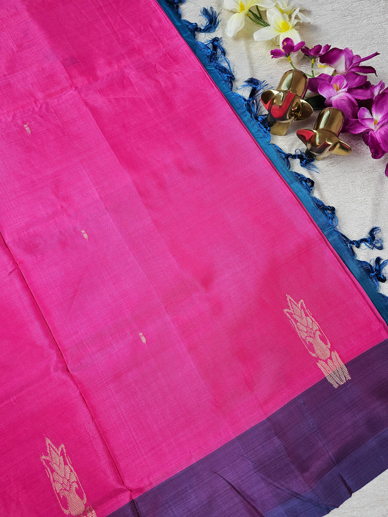 Chinnalampattu Saree - Pink with Peacock Blue