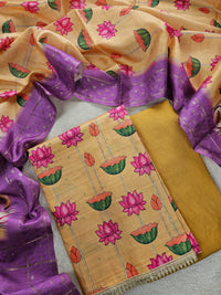 Chanderi Unstitched Salwar Suit  - Sandal with Purple