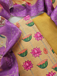 Chanderi Unstitched Salwar Suit  - Sandal with Purple