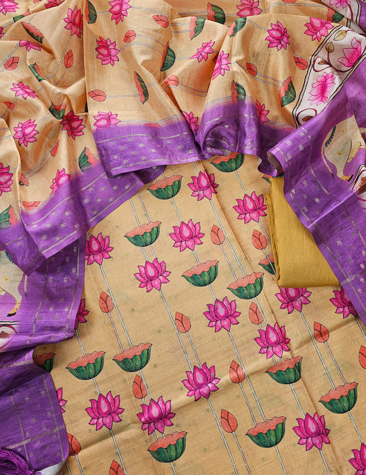 Chanderi Unstitched Salwar Suit  - Sandal with Purple