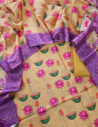 Chanderi Unstitched Salwar Suit  - Sandal with Purple