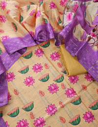 Chanderi Unstitched Salwar Suit  - Sandal with Purple