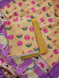 Chanderi Unstitched Salwar Suit  - Sandal with Purple