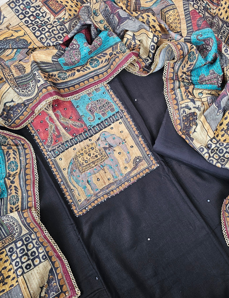 Soft Cotton Unstitched Salwar Suit  - Black