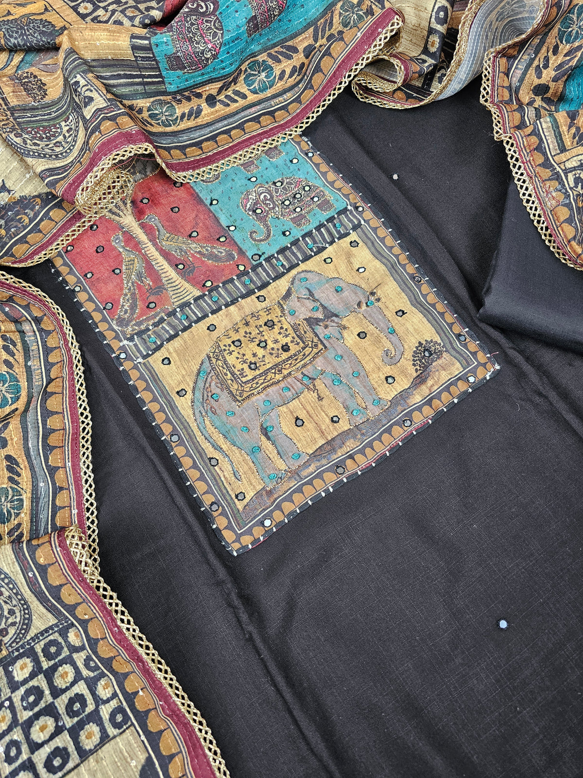 Soft Cotton Unstitched Salwar Suit  - Black