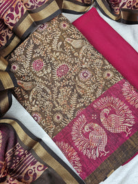 Light Weight Chanderi Unstitched Salwar Suit  - Dark Green