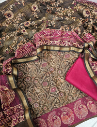 Light Weight Chanderi Unstitched Salwar Suit  - Dark Green