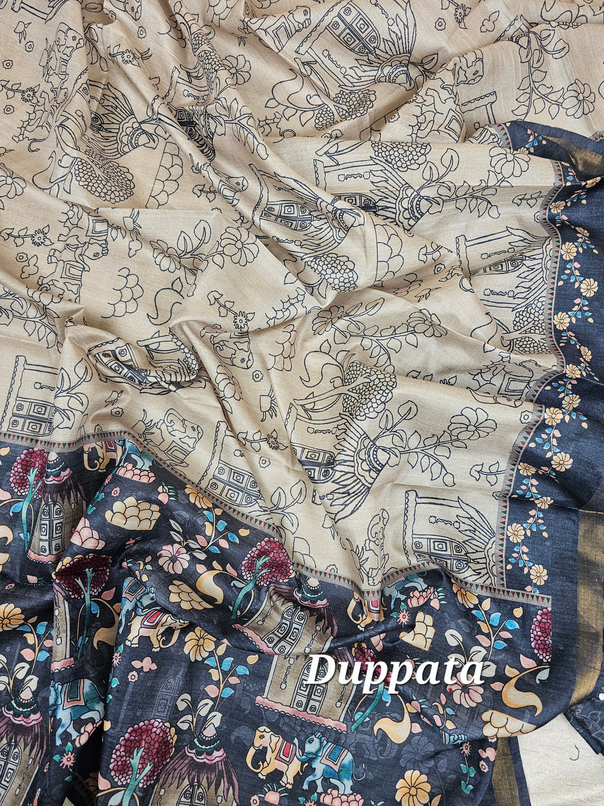 Semi Tussar Unstitched Salwar Suit  - Dark Grey