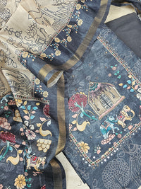 Semi Tussar Unstitched Salwar Suit  - Dark Grey