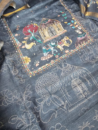 Semi Tussar Unstitched Salwar Suit  - Dark Grey