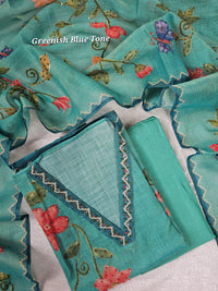 Linen Tissue Unstitched Salwar - Greenish Blue
