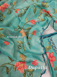 Linen Tissue Unstitched Salwar - Greenish Blue