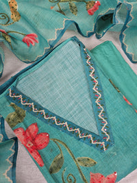 Linen Tissue Unstitched Salwar - Greenish Blue